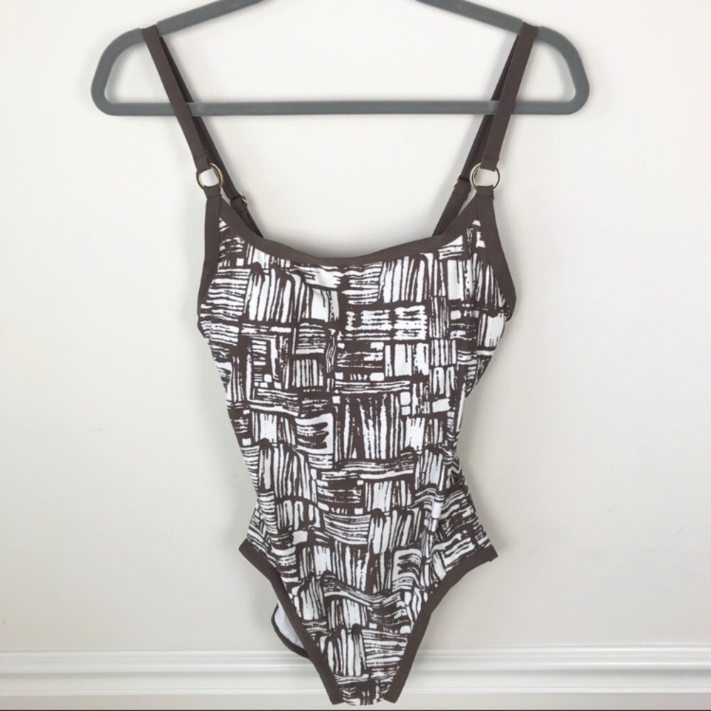 Leilani One Piece Tank Swimsuit Brown White New 6